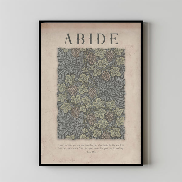 Vine and Branches John 155 Abide Bible verse Poster wall art, Vintage Christian Scripture quote Church homeschool Botanical poster