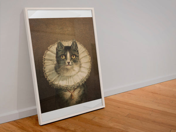Vintage Cat Wall Art Poster Gothic Cat Elizabethan 17 century lace ruff collar. Oil Painting  Vintage Poster Art Gift 1560010159