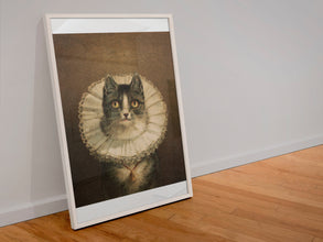 Vintage Cat Wall Art Poster Gothic Cat Elizabethan 17 century lace ruff collar. Oil Painting  Vintage Poster Art Gift 1560010159