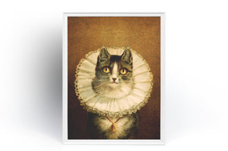 Vintage Cat Wall Art Poster Gothic Cat Elizabethan 17 century lace ruff collar. Oil Painting  Vintage Poster Art Gift 1560010159
