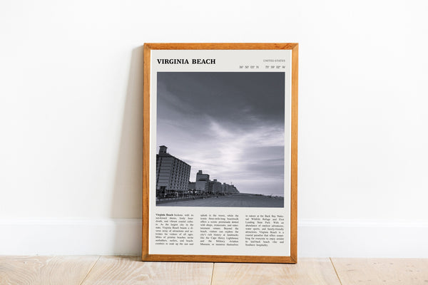 Virginia Beach Wall Art  Poster Virginia Beach Black White Poster  Poster Art Gift 1694366793