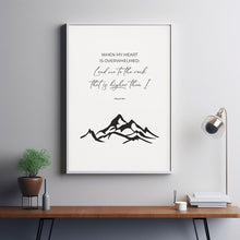 When My Heart is Overwhelmed Psalm 612 KJV, Boho Scripture Poster Mountain Landscape Line Art, Christian Bible Verse Poster