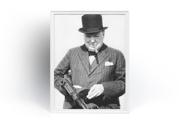 Winston Churchill with Tommy Gun Photo British World War 2 Vintage  Antique Poster Fine Art  Poster Art Gift Wall Decor 1557845007