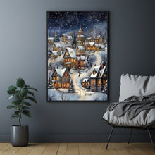 Winter Village Poster - Snowy Home Christmas Art Print, Modern Holiday Decor for Cozy Ambiance