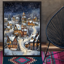 Winter Village Poster - Snowy Home Christmas Art Print, Modern Holiday Decor for Cozy Ambiance