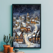 Winter Village Poster - Snowy Home Christmas Art Print, Modern Holiday Decor for Cozy Ambiance