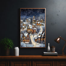 Winter Village Poster - Snowy Home Christmas Art Print, Modern Holiday Decor for Cozy Ambiance