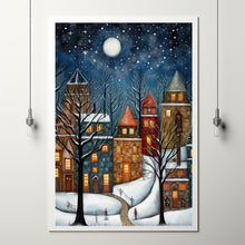 Contemporary Winter Village Poster - Snowy Home Christmas Art Print, Modern Holiday Decor for Cozy Ambiance