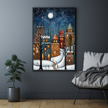 Contemporary Winter Village Poster - Snowy Home Christmas Art Print, Modern Holiday Decor for Cozy Ambiance