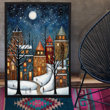 Contemporary Winter Village Poster - Snowy Home Christmas Art Print, Modern Holiday Decor for Cozy Ambiance