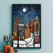 Contemporary Winter Village Poster - Snowy Home Christmas Art Print, Modern Holiday Decor for Cozy Ambiance