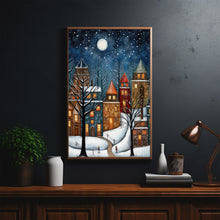 Contemporary Winter Village Poster - Snowy Home Christmas Art Print, Modern Holiday Decor for Cozy Ambiance