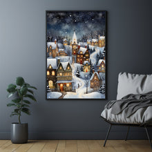 Snowy Christmas scene art print.