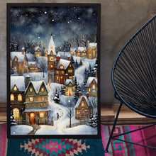 Winter Village Poster - Snowy Christmas Scene, Modern Home Art Print for Festive Decor