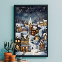 Winter Village Poster - Snowy Christmas Scene, Modern Home Art Print for Festive Decor