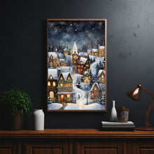 Winter village landscape print.