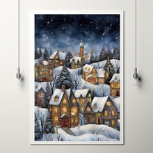 Winter Village Poster - Snowy Christmas Scene, Modern Home Art Print for Festive Decor