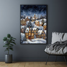 Winter Village Poster - Snowy Christmas Scene, Modern Home Art Print for Festive Decor