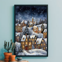 Winter Village Poster - Snowy Christmas Scene, Modern Home Art Print for Festive Decor