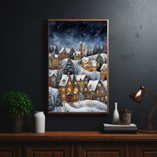 Winter Village Poster - Snowy Christmas Scene, Modern Home Art Print for Festive Decor