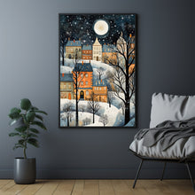 Winter Village Poster - Snowy Christmas Scene, Modern Home Art Print for Festive Decor