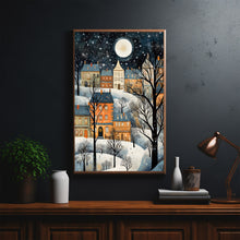 Winter Village Poster - Snowy Christmas Scene, Modern Home Art Print for Festive Decor