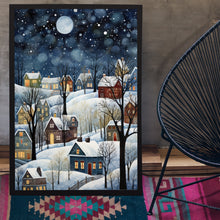 Modern Winter Village Art Poster - Snowy Home Scene, Christmas Oil Painting Style Digital Print for Elegant Holiday Decor