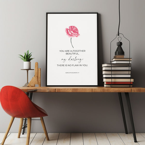 You Are Altogether Beautiful Song of Solomon 47 Poster, Floral Christian Wedding Bible Verse Poster Art, Marriage Scripture