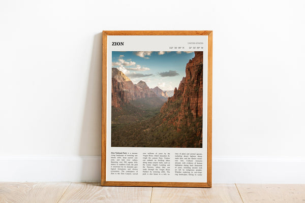 Zion National Park Wall Art  Poster Zion National Park Utah Black White Poster  Poster Art Gift 1685562996