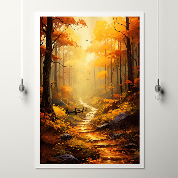 Autumnal Serenity Poster - Vibrant Autumn Tree Wall Art Print, Rustic Forest Landscape, Seasonal Home Decor, Fall Nature Scene Artwork