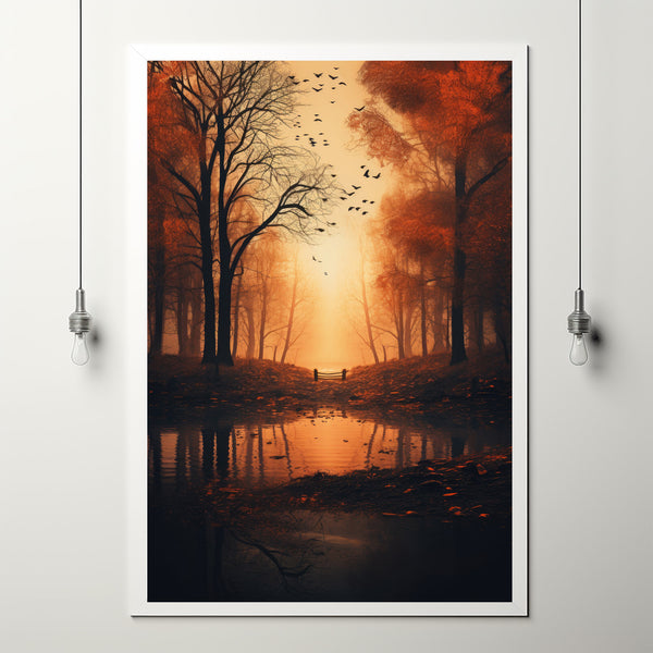 Autumnal Serenity Poster - Vibrant Autumn Tree Wall Art Print, Rustic Forest Landscape, Seasonal Home Decor, Fall Nature Scene Artwork