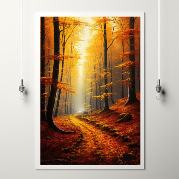 Autumnal Serenity Poster - Vibrant Autumn Tree Wall Art Print, Rustic Forest Landscape, Seasonal Home Decor