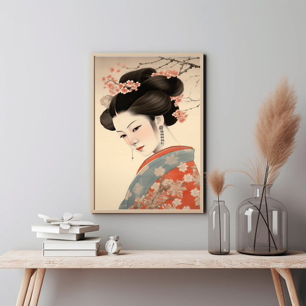 Elegance Unveiled: Majestic Geisha in Ukiyo-e - A Mesmerizing Japanese Art Poster