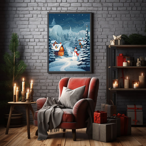 Snowman and Christmas Tree Poster - Classic Xmas Decor | Vintage Holiday Art Print | Ideal Christmas Gift