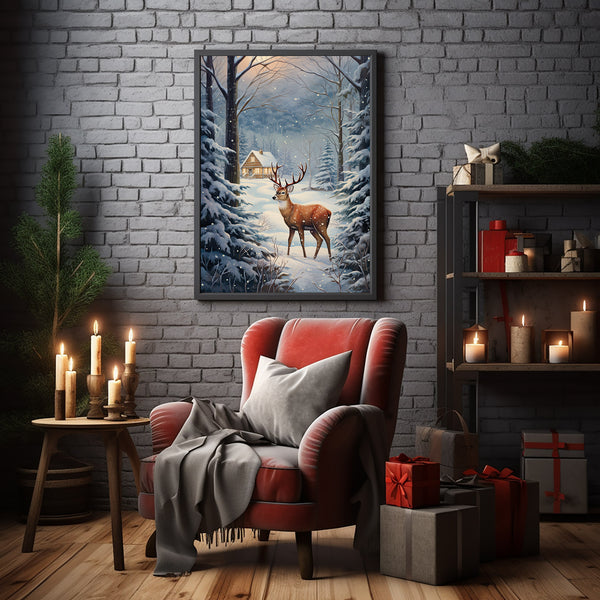 Reindeer in Magical Forest Poster - Enchanting Spiritual Art Print for Mystical Decor
