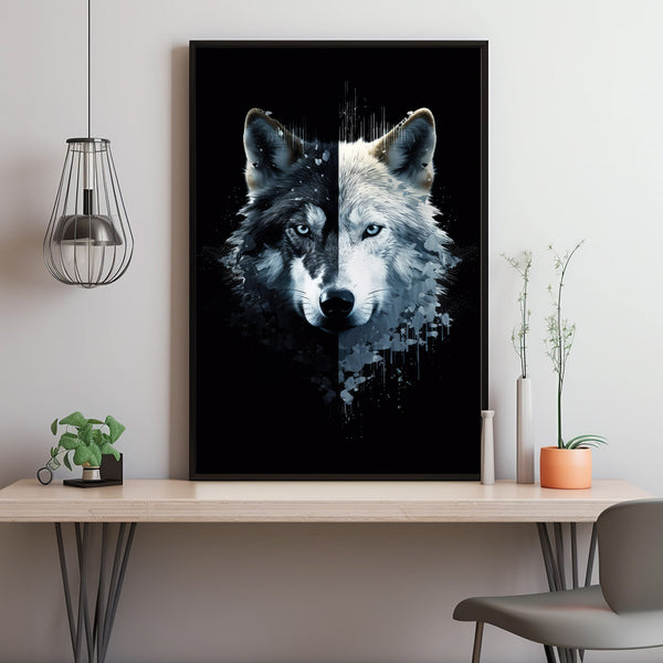 Wolf Poster - Striking Black and White Watercolor Painting | Modern Minimalist Wall Art for Bedroom and Living Room Decor