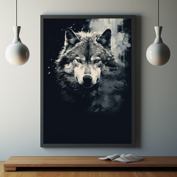 Wolf Poster in Black and White - Watercolor Painting | Modern Minimalist Wall Art for Bedroom and Living Room Decor