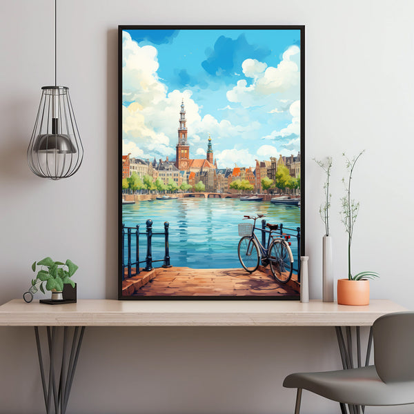 Amsterdam Skyline and Bicycle Poster - Perfect Travel Gift for Amsterdam Lovers