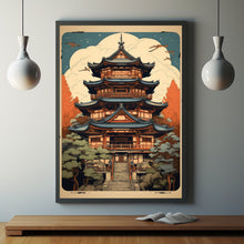 Asian Building with Japanese Elements Poster - Ukiyo-e Style Landscape & Seascape Wall Art