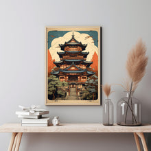 Asian Building with Japanese Elements Poster - Ukiyo-e Style Landscape & Seascape Wall Art