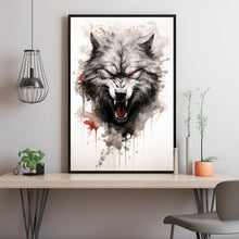 Angry Wolf Ink Splashing Japanese Sumi-e Poster - Dynamic and Artistic Wall Art