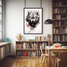 Angry Wolf Ink Splashing Japanese Sumi-e Poster - Dynamic and Artistic Wall Art