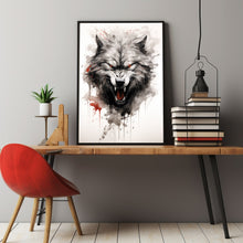 Angry Wolf Ink Splashing Japanese Sumi-e Poster - Dynamic and Artistic Wall Art