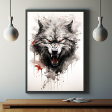 Angry Wolf Ink Splashing Japanese Sumi-e Poster - Dynamic and Artistic Wall Art