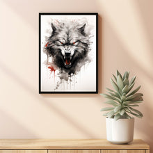 Angry Wolf Ink Splashing Japanese Sumi-e Poster - Dynamic and Artistic Wall Art