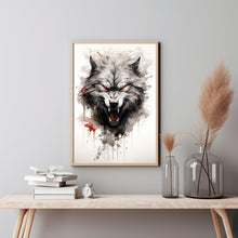 Angry Wolf Ink Splashing Japanese Sumi-e Poster - Dynamic and Artistic Wall Art