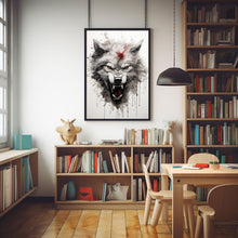 Angry Wolf Ink Splashing Japanese Sumi-e Poster - Dynamic and Artistic Wall Art