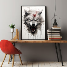 Angry Wolf Ink Splashing Japanese Sumi-e Poster - Dynamic and Artistic Wall Art