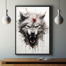 Angry Wolf Ink Splashing Japanese Sumi-e Poster - Dynamic and Artistic Wall Art