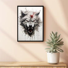 Angry Wolf Ink Splashing Japanese Sumi-e Poster - Dynamic and Artistic Wall Art